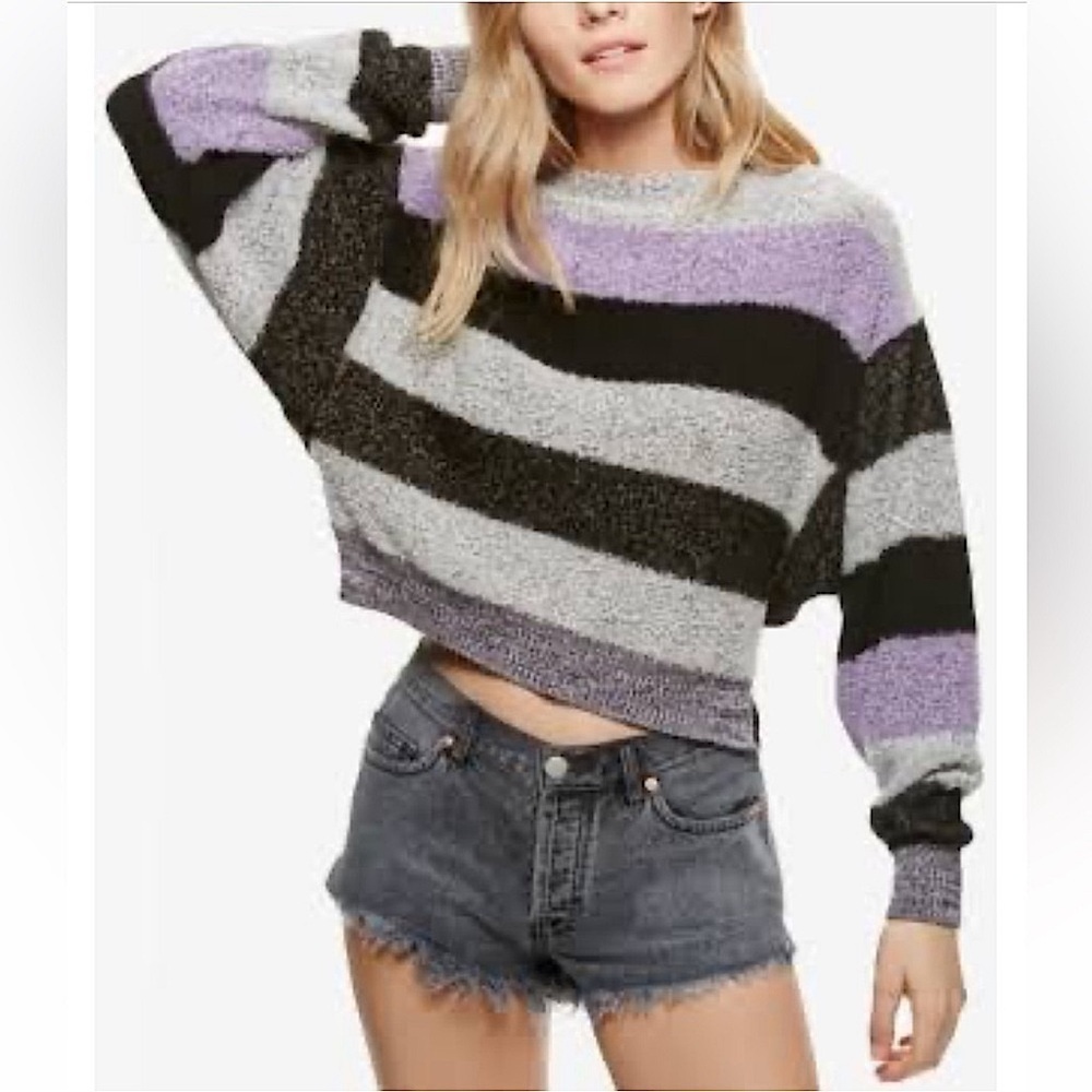 Candyland Knit Sweater FREE PEOPLE Women Size S Cropped Striped Y2K 90'
